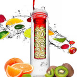 #DoYourFitness Trinkflasche mit Früchtebehälter Fruchteinsatz 800 ml Rot mit Kiwi-Fruchtkorb im Wasserflasche-Design.