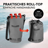 Where Tomorrow Dry Bag 5L - Style 01 - Grau mit wasserdichtem Rolltop-Verschluss und verstellbarem Schultergurt für Outdoor-Abenteuer.