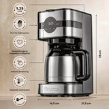 Barista Filterkaffeemaschine Touch Iso mit Isolierkanne, LED-Touchdisplay und Timerfunktion, 1,25 Liter Wassertank, Edelstahl-Isolierkanne.