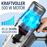 CLEANmaxx AeroTec 500 Staubsauger mit Absaugstation – 500W Motor, 34 kPa Saugleistung, kabellos, grau/blau, leistungsstarke Reinigung.