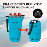 Where Tomorrow Dry Bag 30L - Style 01 - Himmelblau, wasserdichter Outdoor-Rucksack mit praktischem Rolltop-Verschluss und verstellbarem Schultergurt.
