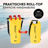 Where Tomorrow Dry Bag 20L - Style 02 - Gelb mit wasserdichtem Rolltop-Verschluss und verstellbarem Schultergurt für Outdoor-Abenteuer.