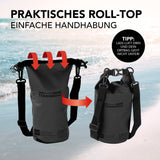 Where Tomorrow Dry Bag 2L - Style 01 - Schwarz mit wasserdichtem Rolltop-Verschluss und verstellbarem Schultergurt für Outdoor-Abenteuer.