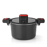 GOURMETmaxx Energiespartopf Aluminium 5,8l schwarz/rot mit Antihaftbeschichtung und abnehmbaren Quick-Griffen, geeignet für alle Herdarten.