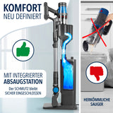 CLEANmaxx AeroTec 500 Staubsauger mit Absaugstation – hygienisch, kabellos, mit automatischer Entleerung und starker Saugleistung in Grau/Silber.