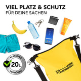 Where Tomorrow Dry Bag 20L - Style 01 - Gelb, wasserdichter Outdoor-Rucksack mit viel Platz und robustem Rolltop-Verschluss.