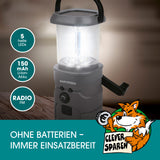 EASYmaxx Akku-Lampe mit Radio, lädt über Solar, Kurbel und USB, 5 helle LEDs, FM-Radio, ohne Batterien, flexibel und mobil einsetzbar.