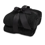 LUMALAND Kuscheldecke - 170 x 200 cm - weich, schwarz, mit Fußtasche, waschbar bei 30°C, ideal als Sofadecke und Tagesdecke.