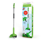 EASYmaxx Akku-Rasentrimmer - Grün, kabellos mit höhenverstellbarem Griff, Kabelbindern und Trimmfäden, integrierter Schutzblende.