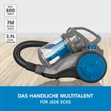 CLEANmaxx Multi-Zyklon-Staubsauger 800W in Schwarz/Blau mit 2,5L Behälter und 7m Aktionsradius, kompakt und handlich.