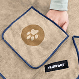 FLUFFINO® Hundehandtuch Mikrofaser – 4er-Pack in Beige & Blau, extra saugfähig und schnelltrocknend für kleine und mittelgroße Hunde.