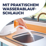 CLEANmaxx Faltbare Mini-Waschmaschine 9 L mit praktischem Wasserablaufschlauch für einfache Entleerung der Wäsche.