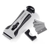 GOURMETmaxx Kochfeldschaber schwarz/grau mit Soft-Touch-Griff, einziehbarer Klinge und praktischem Klingenwechsel, 13,2 x 5,1 x 2,2 cm.