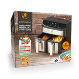 Kochwerk Heißluft-Fritteuse Zweikammer 7 Liter Edelstahl/schwarz mit Touchdisplay und 10 voreingestellten Programmen