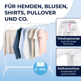 CLEANmaxx Hemdenbügler PRO mit Teleskopstange und Reißverschluss, für Hemden, Blusen, Shirts, Größen S bis XXL, Silber/Weiß.