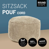 LUMALAND Sitzsack Pouf Cord - Beige, bequemer 3-in-1 Sitzsack mit pflegeleichtem Cordbezug und langlebiger Füllung für Indoor-Bereich.