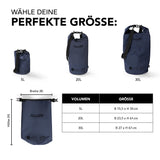 Where Tomorrow Dry Bag 30L - Style 01 - Dunkelblau, wasserfester, robuster Outdoor-Rucksack in drei Größen mit Rolltop-Verschluss.