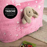 LUMALAND Sessel „Glow in the Dark“ - Kids Size mit Sternen-Design, praktische Seitentasche, soft, waschbar, pink, Kuschelcomfort