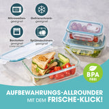 GOURMETmaxx Glas-Frischhaltedosen mit Mikrowellenventil Klick-it, 6-tlg., grün, mikrowellen- und backofengeeignet ohne Deckel.