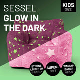 LUMALAND Sessel „Glow in the Dark“ - Kids Size - Sternen-Design, soft & waschbar, leuchtende Sterne, superweich, mit praktischem Bezug in Pink
