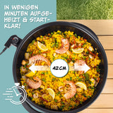 GOURMETmaxx elektrische Partypfanne Ø 42 cm mit Thermostat und Glasdeckel, große Paella schnell zubereitet, ideal für draußen.