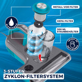 CLEANmaxx Milbensauger Rotation Power mit 3-Stufen-Zyklon-Filtersystem, HEPA- und Metall-Vorfilter, 300 ml Staubbehälter, waschbar.