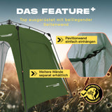 Where Tomorrow - Pop up Pavillon Dunkelgrün mit beiliegender Seitenwand, schnell aufbaubar, windgeschützt und wetterfest.