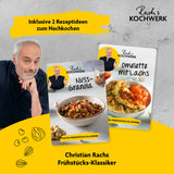RACHS KOCHWERK Backpapierschalen für Heißluftfritteusen 2er-Set mit Rezeptideen von Christian Rach für sauberes und einfaches Kochen.