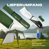 Where Tomorrow - Pop up Pavillon - Faltpavillon - 10 Sek. Quick-up-Aufbau - Dunkelgrün mit Zubehör und praktischem Transportbeutel.