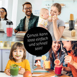 GOURMETmaxx Nutrition Mixer Pro 1.000 mit Zubehörset M zeigt vielseitige Zubereitung von Shakes, Smoothies & gesunden Speisen.