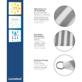 LUMALAND Sonnensegel 100% HDPE, UV-Schutz rechteckig 2x3m, reißfest, rostfreie Ecken, verstärkte Umrandung, grau/weiß.