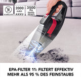 CLEANmaxx Akku-Handstaubsauger - grau/rot mit kabellosem Betrieb, 2000 mAh Akku und effektivem EPA-Filter beseitigt Schmutz zuverlässig.
