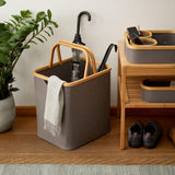 LUMALAND Bambus-Rahmen-Aufbewahrungskorb - 2er-Set in Beige, faltbar mit Griffen, ideal zur ordentlichen Aufbewahrung von Alltagsgegenständen.