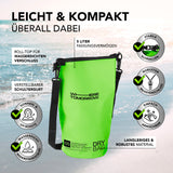 Where Tomorrow Dry Bag 5L - Style 01 - Grün, wasserdichter, robuster Outdoor-Rucksack mit UV-Schutz und verstellbarem Schultergurt.
