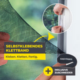 EASYmaxx Moskitonetz für Fenster mit selbstklebendem Klettband, einfache Montage ohne Bohren, inkl. praktischem Zuschneider.