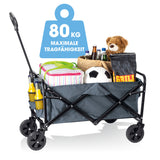 EASYmaxx Klapp-Bollerwagen, belastbar bis 80kg, mit Getränkehaltern und 360° Vorderrädern, ideal für Ausflüge und Einkäufe.