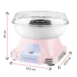 GOURMETmaxx Zuckerwatte-Maschine - rosa im Retro-Design mit transparentem Spritzschutz und abnehmbarem Zuckerbehälter.