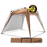 Where Tomorrow - Pop up Pavillon Kamelbraun mit 10 Sek. Quick-up-Aufbau, wasserdicht und mit praktischer Seitenwand für Outdoor-Einsätze.
