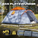 Where Tomorrow Pop up Familienzelt für 3 Personen, 10 Sek. Quick-up, 220x220x130 cm, graues wasserdichtes Wurfzelt mit Vorzelt.