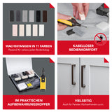 EASYmaxx PVC- & Vinyl-Reparaturset - 19-tlg. mit 11 Wachsfarben, kabellos, vielseitig und im praktischen Aufbewahrungskoffer.