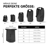 Where Tomorrow Dry Bag 10L - Schwarz, wasserdichter Rucksack mit Rolltop-Verschluss, robust und ideal für Outdoor-Abenteuer.