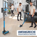 CLEANmaxx AeroTec 500 Staubsauger mit Absaugstation in Grau/Blau, kabellose Reinigung mit vielseitigen Einsatzmöglichkeiten.