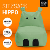 LUMALAND Animal Line Kindersitzsack Hippo - Pastell Grün, kuscheliger und robust wasserabweisender Sitzsack für Kinder in Hippo-Form.