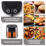 GOURMETmaxx Heißluft-Fritteuse Mechanisch 4,5 l Schwarz mit 30-Minuten-Timer, Heißluft-Zirkulation und multifunktionalem Grillkorb.