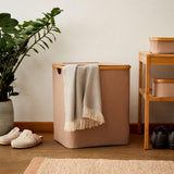 LUMALAND Aufbewahrungsbox mit Bambus-Rahmen Rechteckig hoch - 3er-Set - Taupe, faltbar, mit Deckel, praktische Aufbewahrung im modernen Design.