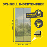 EASYmaxx Insect Protect Insektenschutzvorhang 100x210 cm Schwarz mit eingenähten XXL-Magnetbändern, leicht montierbar ohne Bohren.