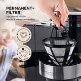 Barista Filterkaffeemaschine Grind mit Mahlwerk, LED-Touchdisplay & Timer zeigt waschbaren Permanentfilter für nachhaltigen Kaffeegenuss.
