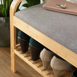 LUMALAND - Schuhregal aus Bambus mit Sitzbank in Grau, praktischer Schuhablage und bequemem Sitzkissen, 90 x 50 x 30 cm.