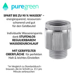 puregreen einstellbarer Wassersparer für die Dusche - chromfarben mit stufenlos regulierbarem Wasserdurchlauf und geriffelter Oberfläche