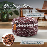 #DoYourYoga Yoga-Kissen Vishnu, rund 30x30x15 cm, Rot-Weiß, gefüllt mit Bio-Buchweizenschalen, 100% Baumwolle, nachhaltig und pflegeleicht.